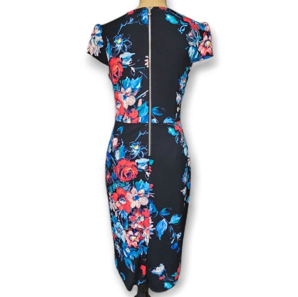 Betsey Johnson Floral Bodycon Multicolor Stretch Midi Dress, Size 4 - Picture 5 of 8